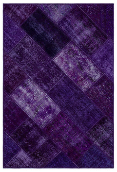 Iskece 26722 Purple Patchwork Wool Handmade Area Rug 3'11" x 5'11"