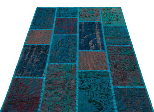 Iskece 26723 Turquoise Patchwork Wool Handmade Area Rug 3'11" x 5'11"