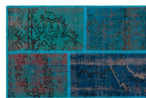 Iskece 26723 Turquoise Patchwork Wool Handmade Area Rug 3'11" x 5'11"