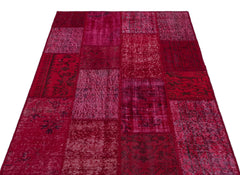 Iskece 26728 Red Patchwork Wool Handmade Area Rug 3'11" x 5'11"