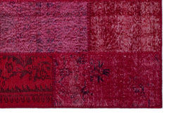 Iskece 26728 Red Patchwork Wool Handmade Area Rug 3'11" x 5'11"