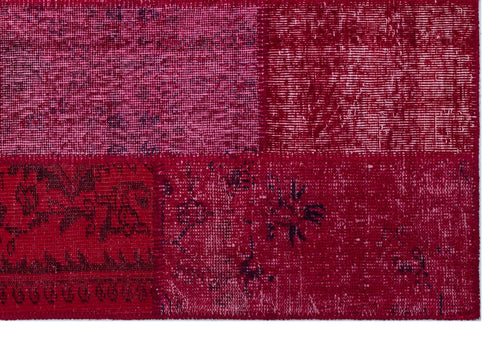 Iskece 26728 Red Patchwork Wool Handmade Area Rug 3'11" x 5'11"