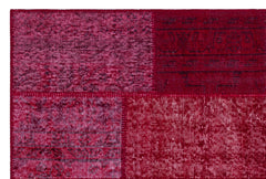 Iskece 26728 Red Patchwork Wool Handmade Area Rug 3'11" x 5'11"