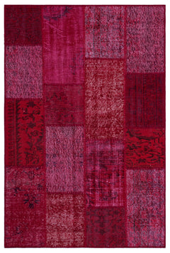 Iskece 26728 Red Patchwork Wool Handmade Area Rug 3'11" x 5'11"