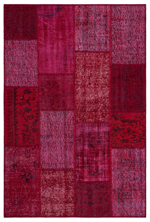 Iskece 26728 Red Patchwork Wool Handmade Area Rug 3'11" x 5'11"