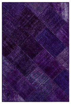 Iskece 26730 Purple Patchwork Wool Handmade Area Rug 3'11" x 5'11"