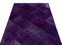 Iskece 26730 Purple Patchwork Wool Handmade Area Rug 3'11" x 5'11"