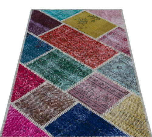 Iskece 26733 Beige Patchwork Wool Handmade Area Rug 2'9" x 5'0"