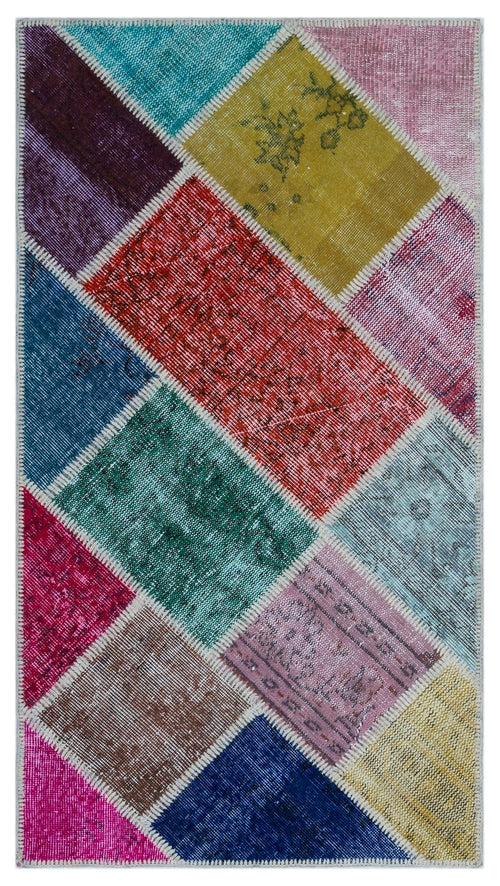 Iskece 26733 Beige Patchwork Wool Handmade Area Rug 2'9" x 5'0"