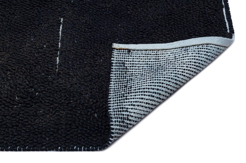 Girit Black Striped Wool Handmade Area Rug 4'5" x 6'1"