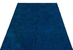 Girit Blue Striped Wool Handmade Area Rug 4'0" x 6'4"