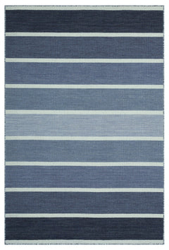 Girit Blue Striped Wool Handmade Area Rug 4'0" x 6'0"