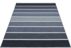 Girit Blue Striped Wool Handmade Area Rug 4'0" x 6'0"