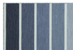 Girit Blue Striped Wool Handmade Area Rug 4'0" x 6'0"