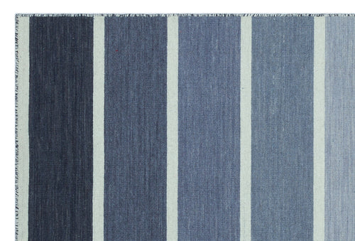 Girit Blue Striped Wool Handmade Area Rug 4'0" x 6'0"