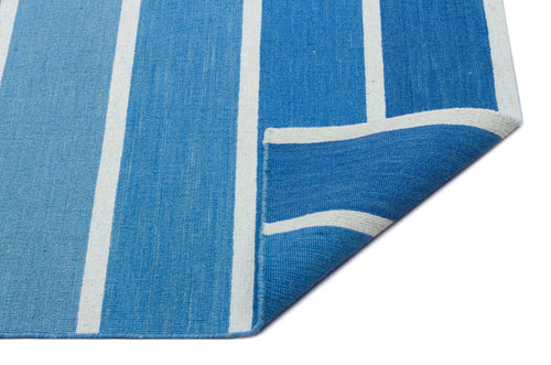 Girit Blue Striped Wool Handmade Area Rug 4'0" x 5'10"