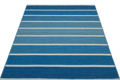 Girit Blue Striped Wool Handmade Area Rug 4'0" x 5'10"