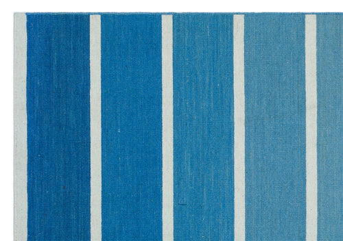 Girit Blue Striped Wool Handmade Area Rug 4'0" x 5'10"