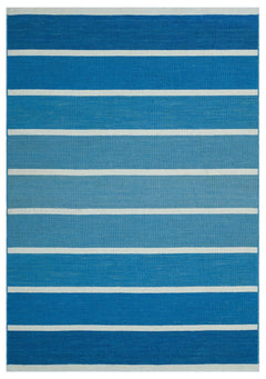 Girit Blue Striped Wool Handmade Area Rug 4'0" x 5'10"