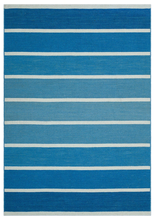 Girit Blue Striped Wool Handmade Area Rug 4'0" x 5'10"