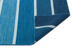 Girit Blue Striped Wool Handmade Area Rug 4'2" x 5'8"