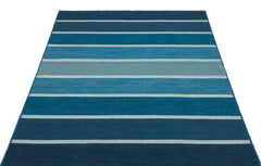 Girit Blue Striped Wool Handmade Area Rug 4'2" x 5'8"