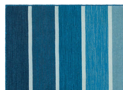 Girit Blue Striped Wool Handmade Area Rug 4'2" x 5'8"