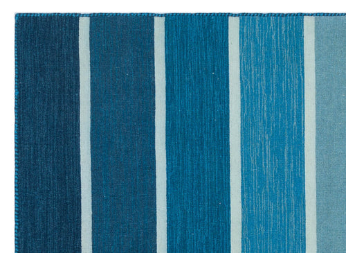Girit Blue Striped Wool Handmade Area Rug 4'2" x 5'8"