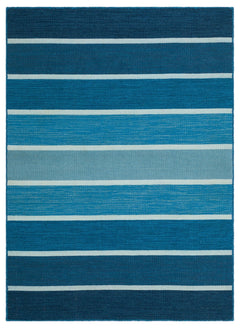 Girit Blue Striped Wool Handmade Area Rug 4'2" x 5'8"