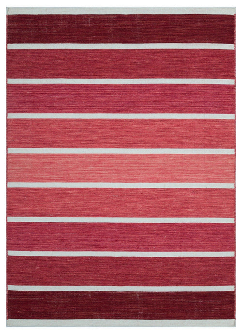 Girit Red Striped Wool Handmade Area Rug 4'2" x 5'11"