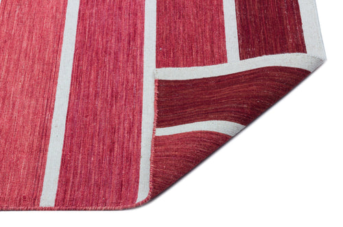 Girit Red Striped Wool Handmade Area Rug 4'2" x 5'11"