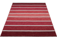 Girit Red Striped Wool Handmade Area Rug 4'2" x 5'11"