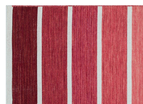 Girit Red Striped Wool Handmade Area Rug 4'2" x 5'11"