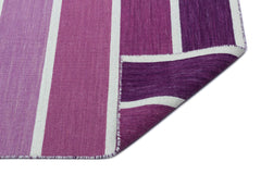 Girit 26752 Purple Striped Wool Handmade Area Rug 4'0" x 6'0"
