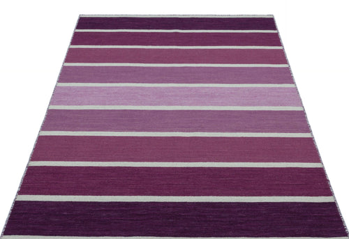 Girit 26752 Purple Striped Wool Handmade Area Rug 4'0" x 6'0"