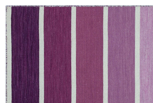 Girit 26752 Purple Striped Wool Handmade Area Rug 4'0" x 6'0"
