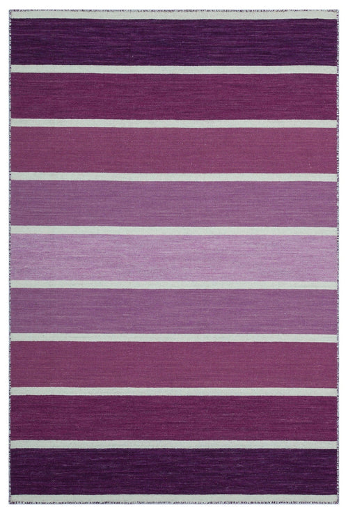 Girit 26752 Purple Striped Wool Handmade Area Rug 4'0" x 6'0"
