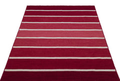 Girit Red Striped Wool Handmade Area Rug 4'0" x 5'9"