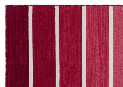 Girit Red Striped Wool Handmade Area Rug 4'0" x 5'9"