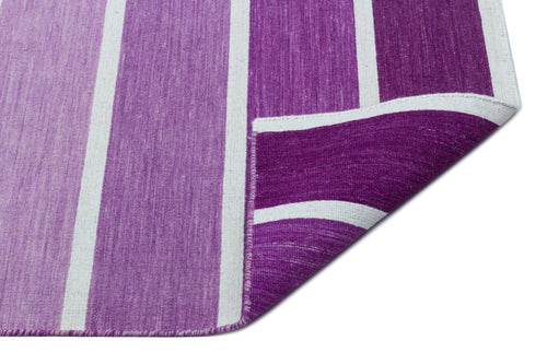 Girit 26754 Purple Striped Wool Handmade Area Rug 4'0" x 5'11"
