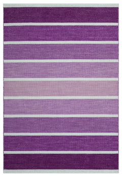 Girit 26754 Purple Striped Wool Handmade Area Rug 4'0" x 5'11"