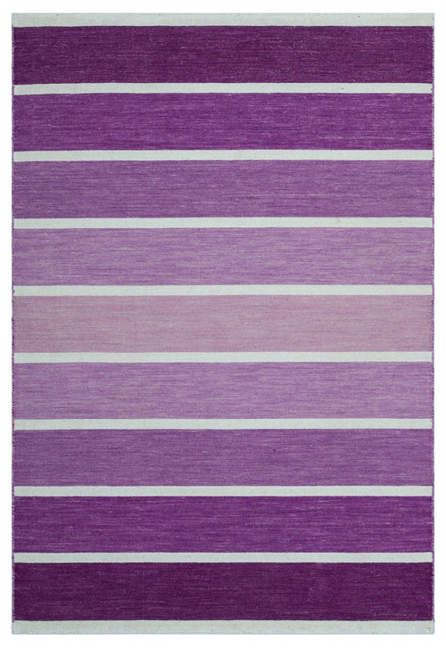 Girit 26754 Purple Striped Wool Handmade Area Rug 4'0" x 5'11"