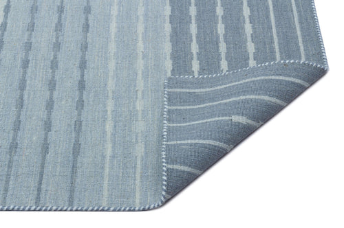 Girit Blue Striped Wool Handmade Area Rug 4'0" x 6'2"