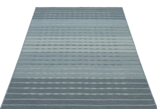 Girit Blue Striped Wool Handmade Area Rug 4'0" x 6'2"