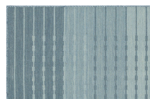 Girit Blue Striped Wool Handmade Area Rug 4'0" x 6'2"