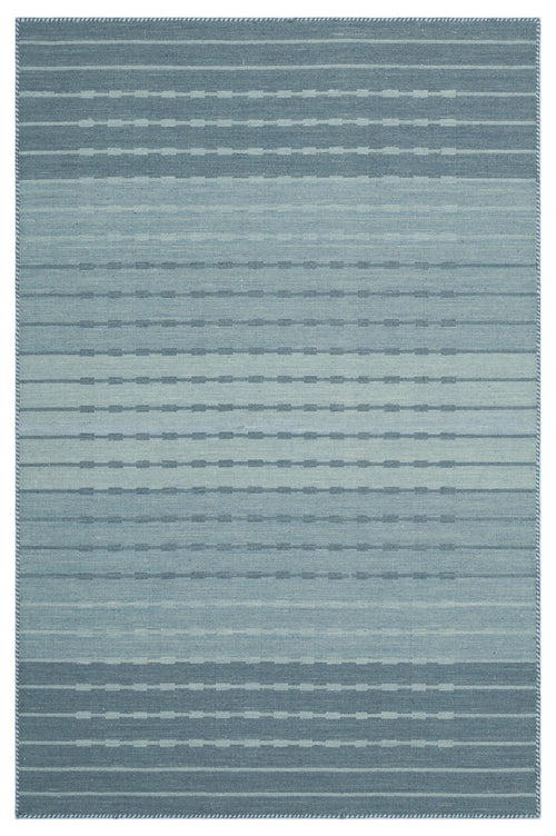 Girit Blue Striped Wool Handmade Area Rug 4'0" x 6'2"