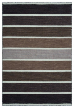 Girit 26756 Beige Striped Wool Handmade Area Rug 4'0" x 5'11"