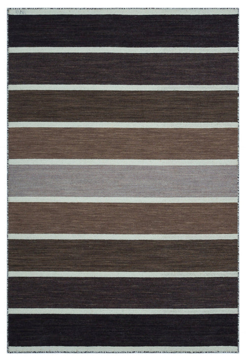 Girit 26756 Beige Striped Wool Handmade Area Rug 4'0" x 5'11"