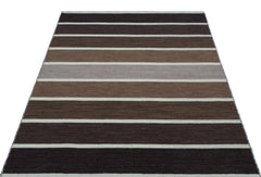 Girit 26756 Beige Striped Wool Handmade Area Rug 4'0" x 5'11"