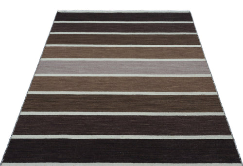 Girit 26756 Beige Striped Wool Handmade Area Rug 4'0" x 5'11"
